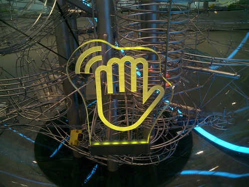 Interactive Yellow LED hand of the BMW Welt Rolling Ball Sculpture